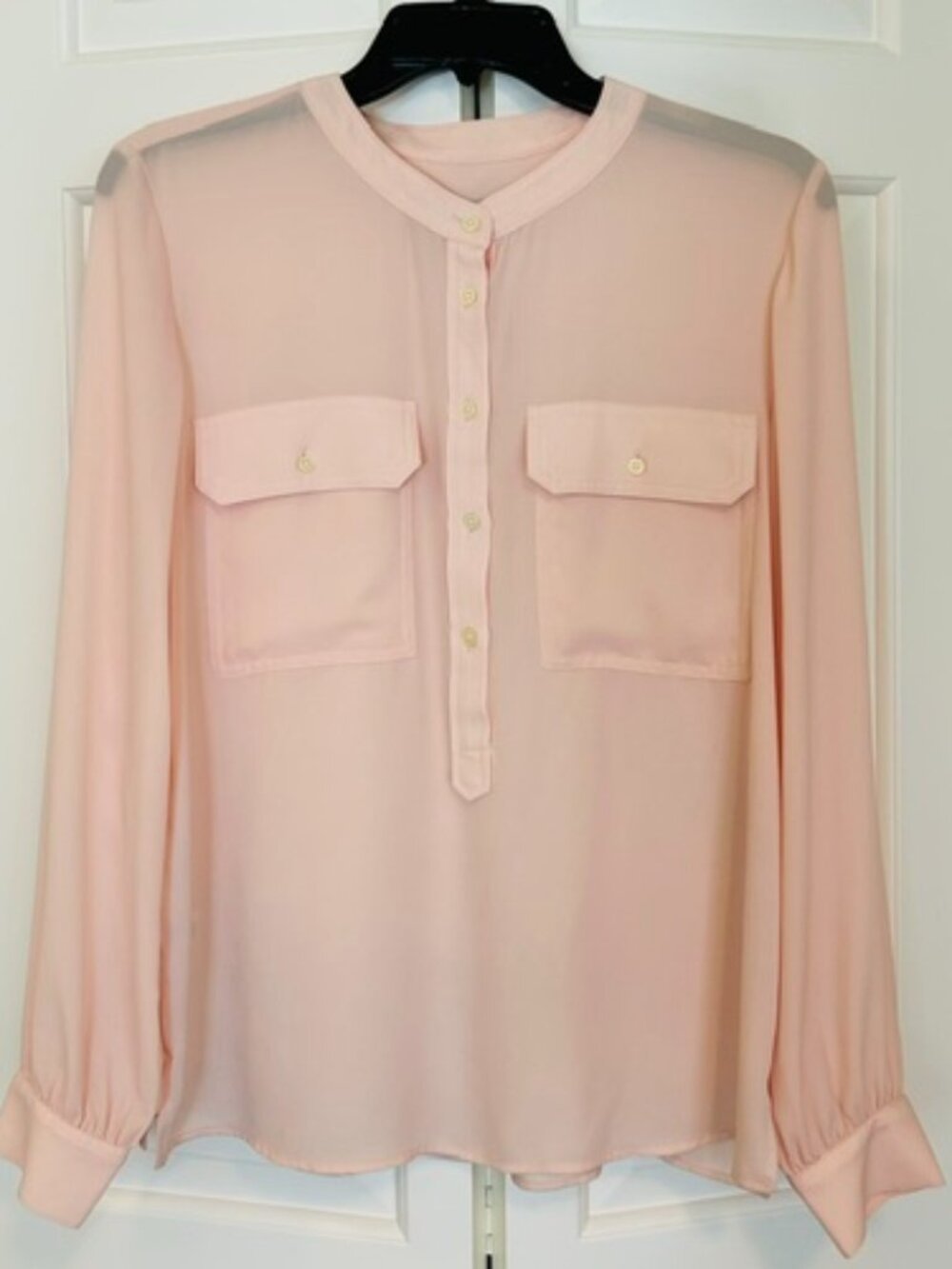 LOFT Pale Pink Long Sleeve Popover Utility Blouse Size Small